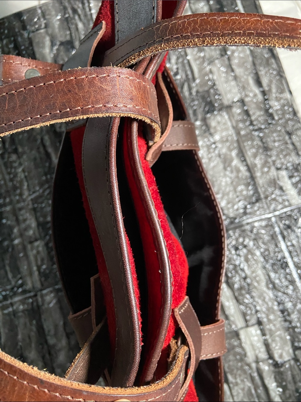Vintage Leather and Woven Wool Boho Purse Made in Bolivia - Picture 6 of 11
